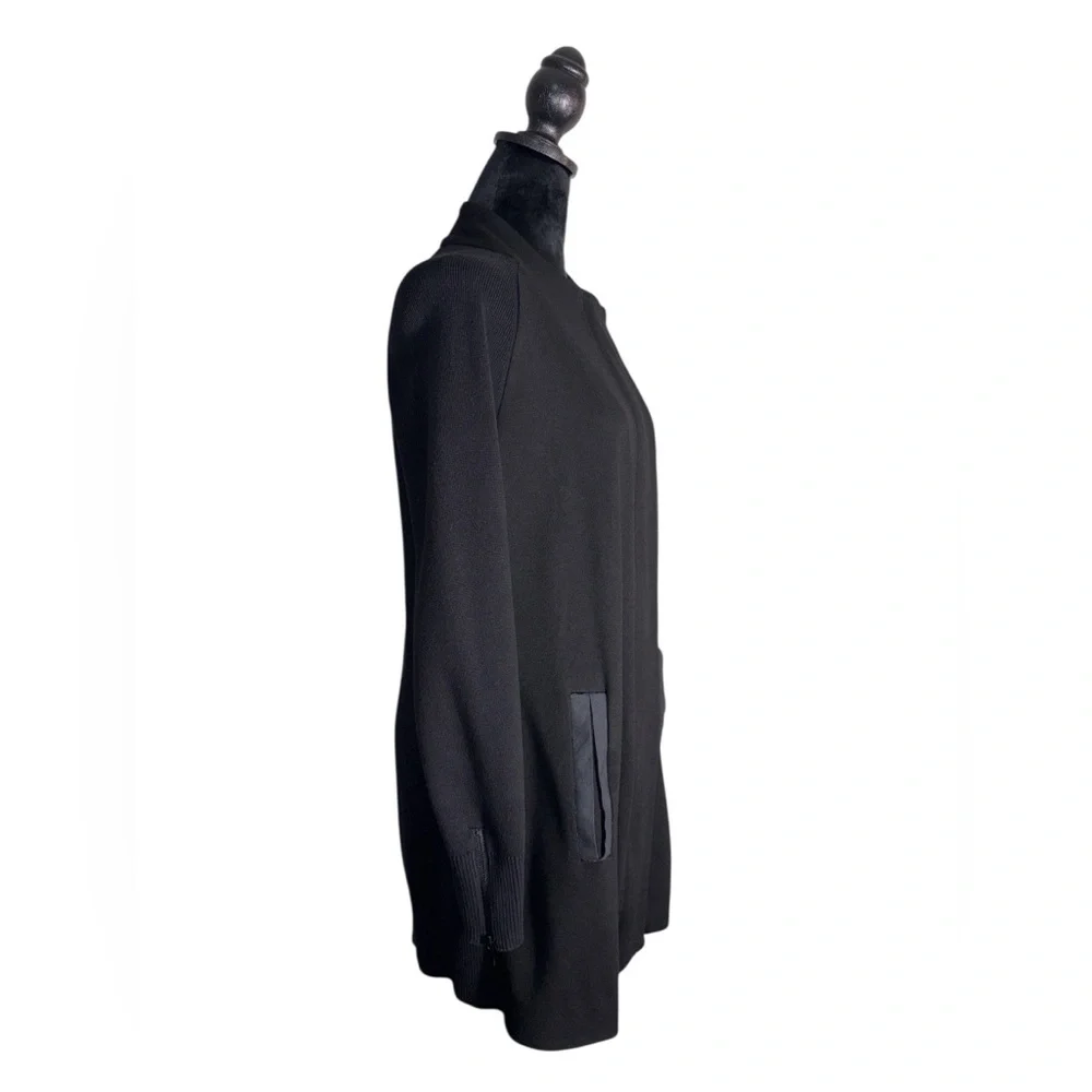 Cabi 3351 Tailor Ponte Knit Full Zip Coat in Black with faux leather trim Sz S